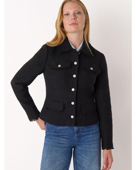 Whistles Black Crop Boucle Collarless Jacket