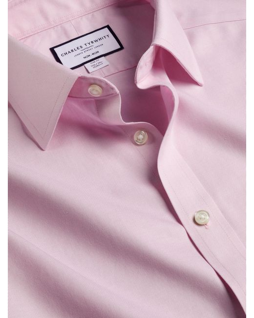 Charles Tyrwhitt Pink Non-Iron Twill Slim Fit 100% Cotton Shirt for men