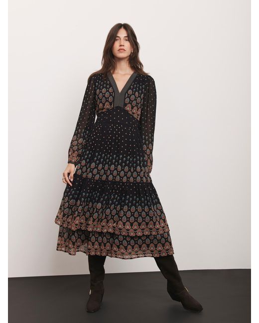 Mint Velvet Black Retro Print Midi Dress