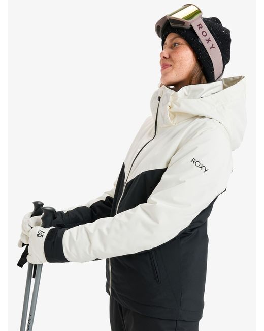 Roxy White Monochrome Free Jet Block Ski Jacket