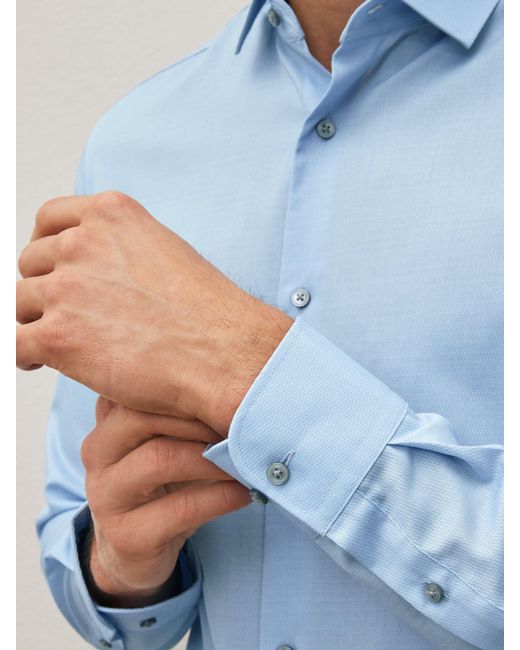 Next Blue Slim Fit Easy Care Textured Single Cuff Smart Shirt for men