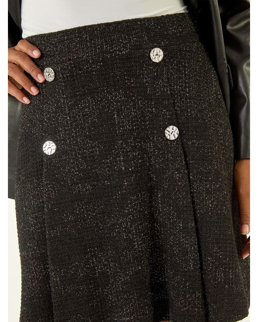 Roman Black Pleated Box Button Skirt