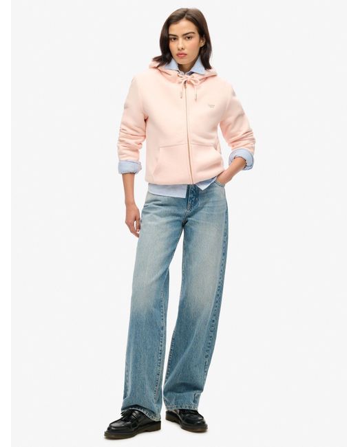 Superdry Pink Essential Kapuzenjacke Mit Teddyfutter Und Reißverschluss