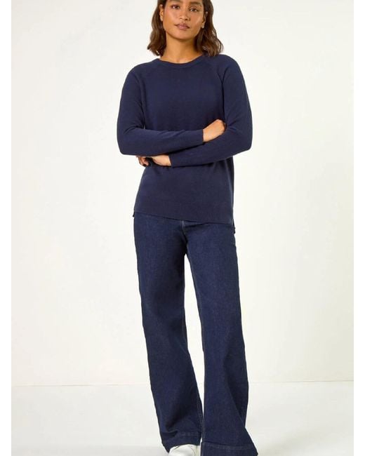 Roman Blue Plain Soft Crew Neck Jumper
