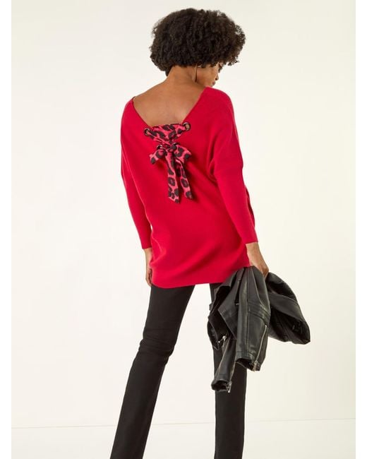 Roman Red Animal Print Eyelet Back Knit Jumper