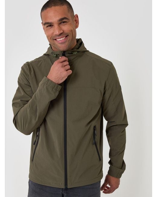 Threadbare Green Showerproof Ripstop Hooded Jacket for men