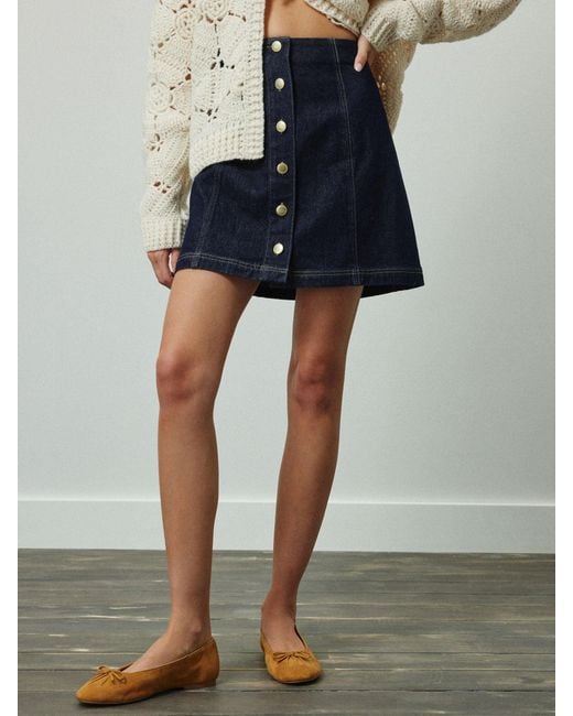 Next Blue Button-Through Denim Mini Skirt