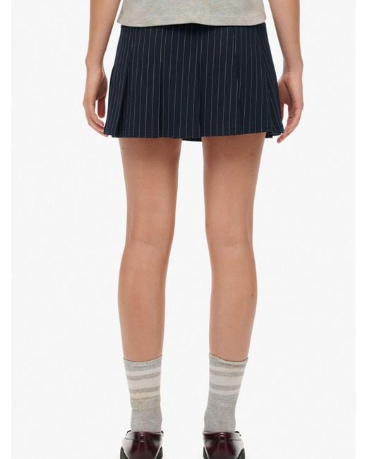 Superdry Blue Pinstripe Pleat Mini Skirt