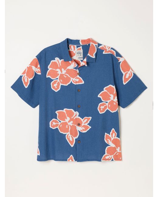 FatFace Blue Fatface Short Sleeve Relaxed Fit Large Hawaiian Floral Shirt for men