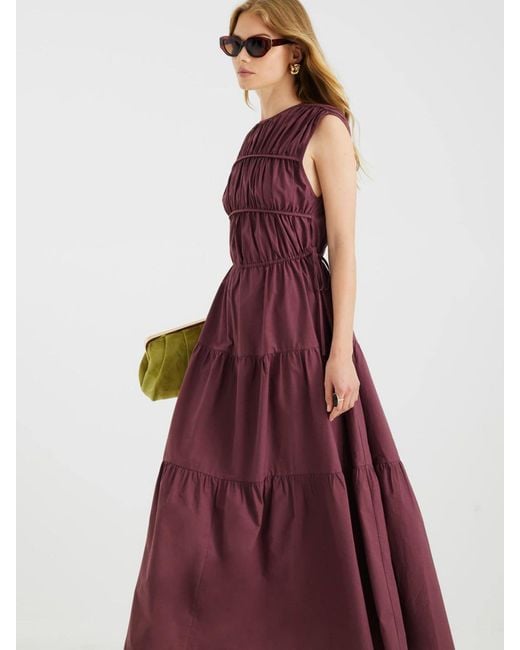 River Island Purple Draw String Tiered Cotton Maxi Dress