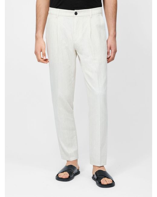 French Connection White Cotton Blend Herringbone Straight Leg Trousers for men