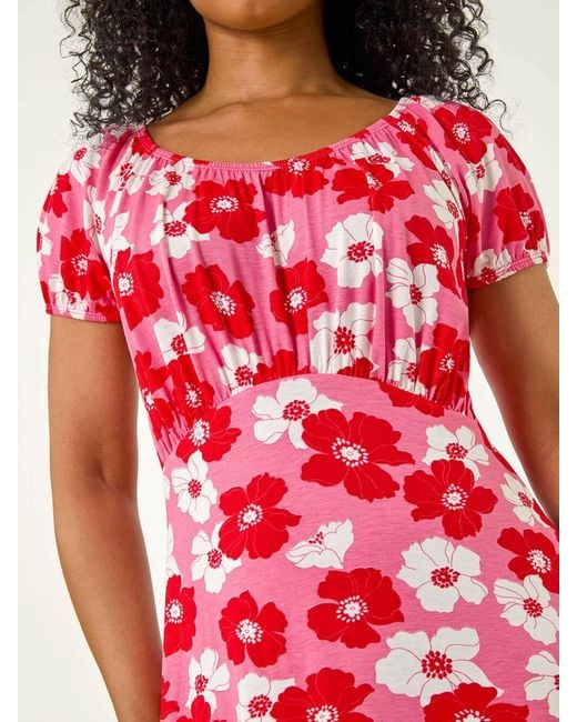 Roman Petite Floral Print Gathered Stretch Dress