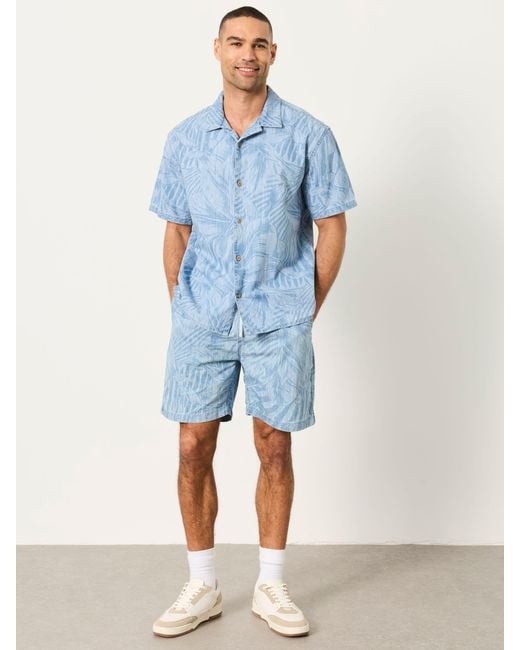 FatFace Blue Fatface Short Sleeve Relaxed Fit Jungle Chambray Shirt for men