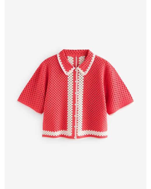 Next Relaxed Short Sleeve Collared Crochet Shirt
