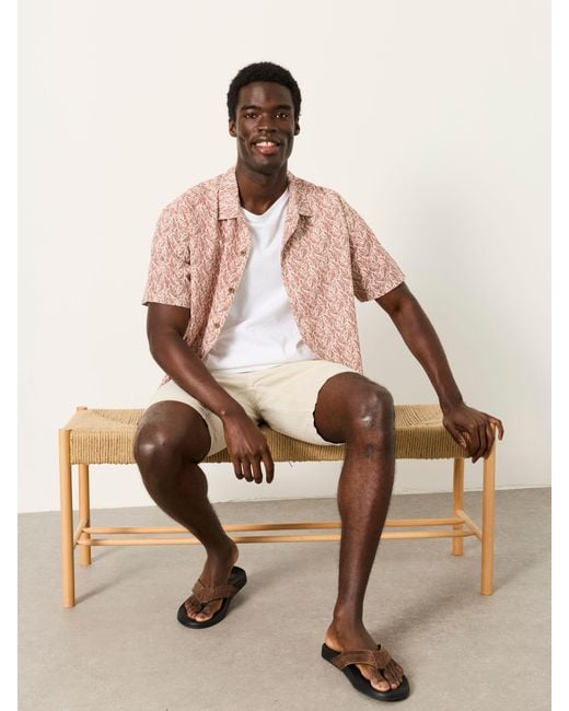 FatFace Natural Fatface Short Sleeve Relaxed Fit Linear Leaf Print Shirt for men