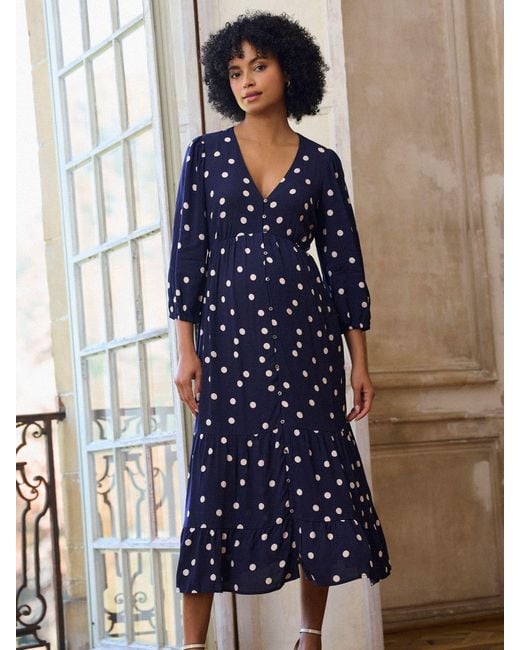 Seraphine Blue Button Through V-Neck Maternity & Nursing Dress