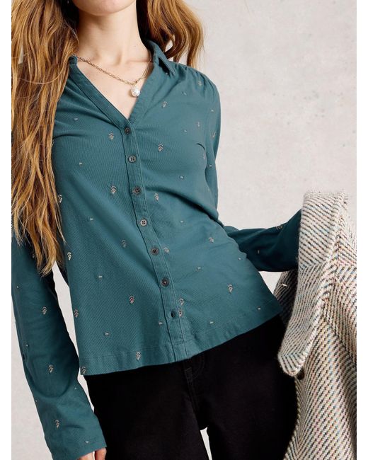 White Stuff Blue Annie Embroidered Jersey Shirt