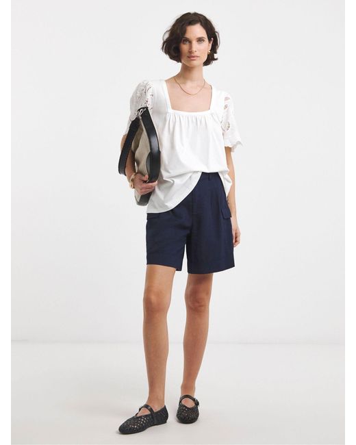 JD Williams White Square Neck Lace Sleeve 100% Cotton Top