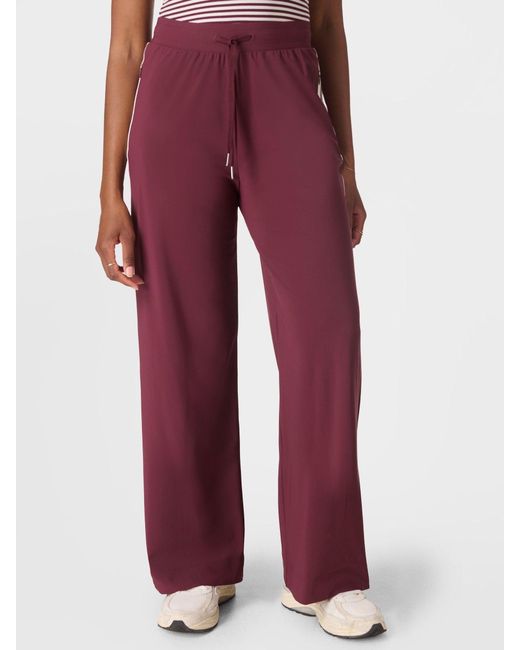 Sweaty Betty Red 32 Inch Inside Seam Explorer Side Stripe Wide Leg 32 Trousers