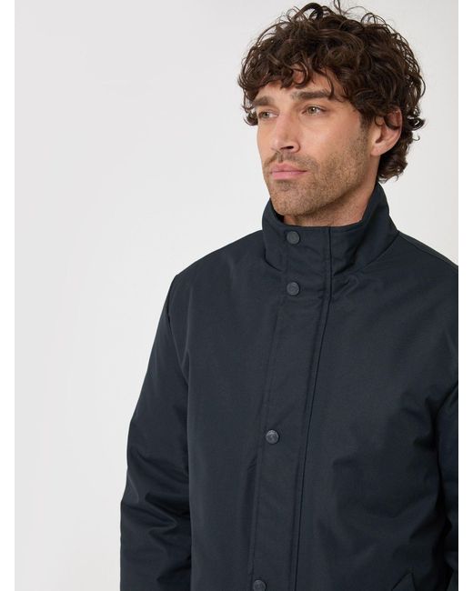 Threadbare Blue Longline Showerproof Funnel Neck Coat for men