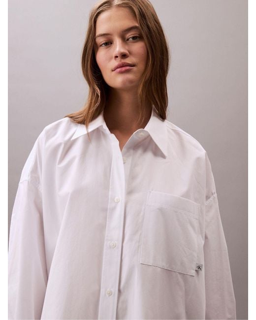 Calvin Klein White Oversized Cotton Mini Shirt Dress
