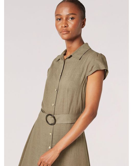 Apricot Natural Vintage Midi Shirt Dress With Linen