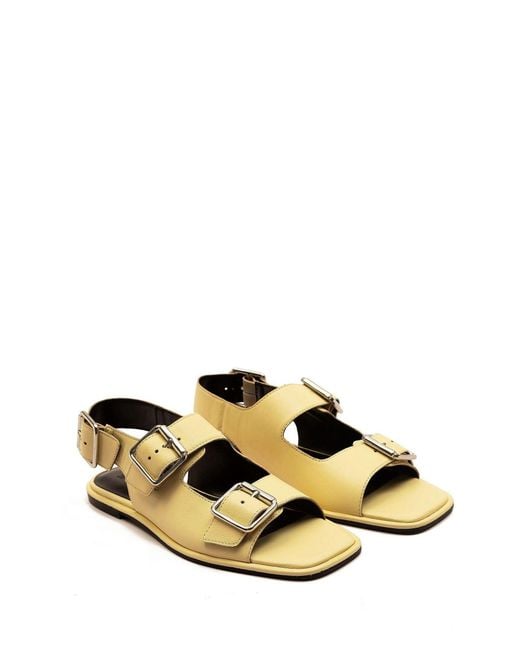 OFF THE HOOK Metallic Baker Slingback Double Strap Leather Flat Sandals