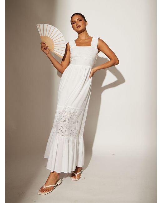 South Beach Natural Palm Broderie Tie Back 100% Cotton Maxi Dress