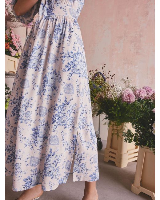 Cath Kidston Hackney Rose Floral Tie Waist Long Sleeve Dress in Blue | Lyst