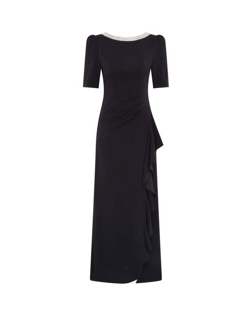 Gina Bacconi Black Paola Beaded Neck Maxi Dress