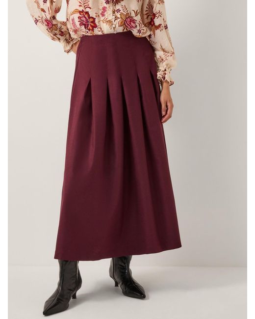 Monsoon Red Dani Pleat Midi Skirt