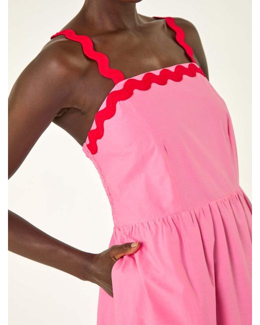 Roman Pink Contrast Ric Rac 100% Cotton Midi Dress