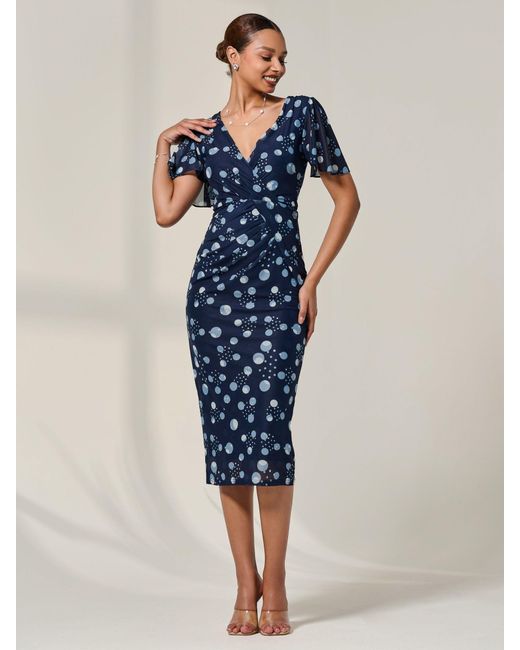 Jolie Moi Blue Mesh Short Sleeve Midi Dress