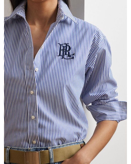 Ralph Lauren Blue Kotta Relaxed Fit Striped Stretch Cotton Shirt