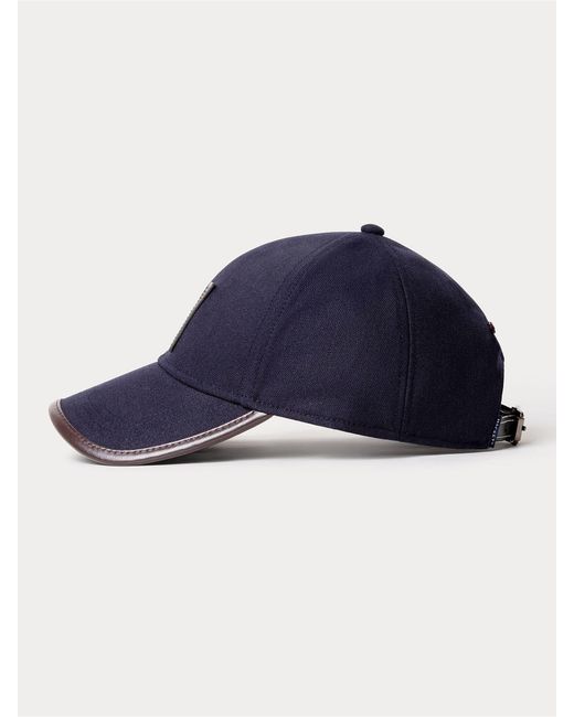 Hackett Blue H Leather Trim Cap for men