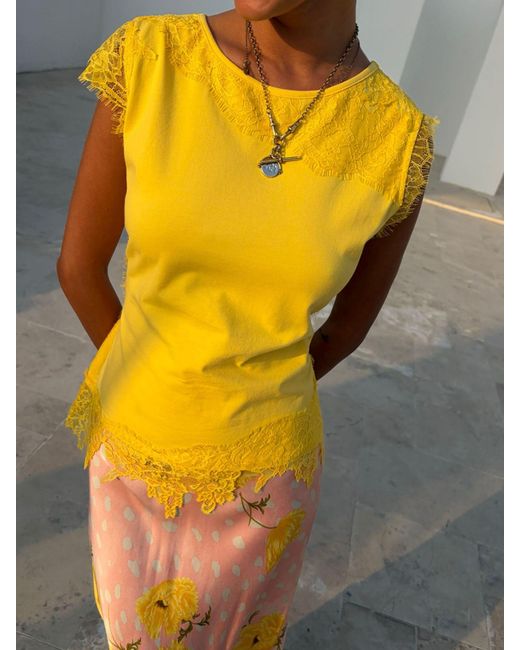Never Fully Dressed Yellow Lace Insert Top