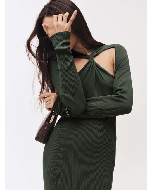 Reiss Green Vivienne Petite Cut-Out Knitted Maxi Dress