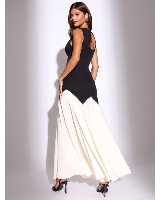 Lipsy Black Premium Sweetheart Mesh Neck Satin Hem Maxi Dress