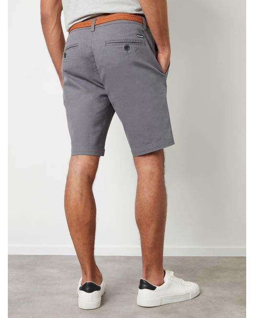 Threadbare Gray Belted Chino Shorts for men