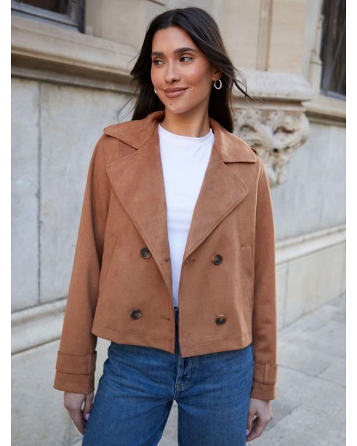 Threadbare Blue Suedette Cropped Trench Jacket