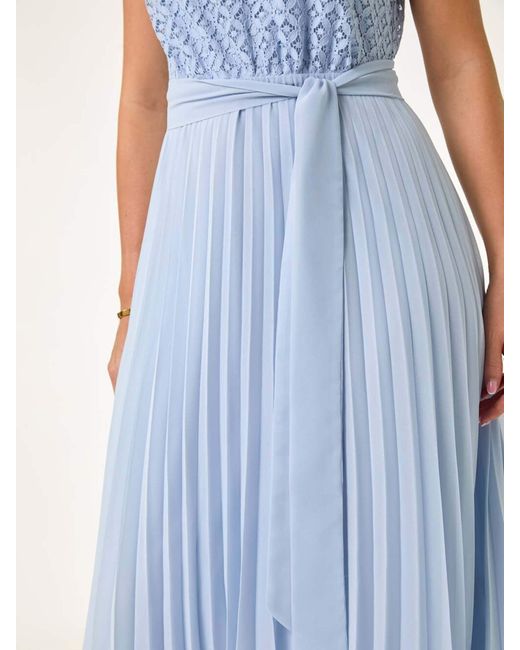 Roman Blue Petite Lace Pleat Midi Dress