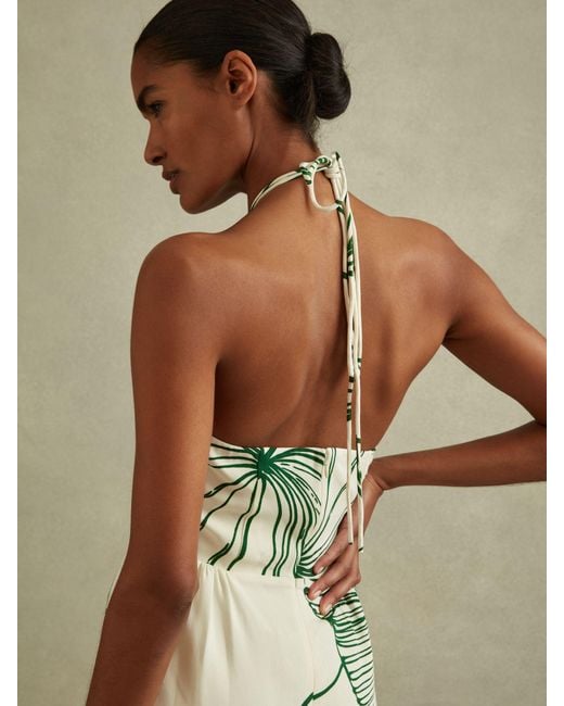 Reiss White Lexi Floral Sketch Halter Neck Maxi Dress