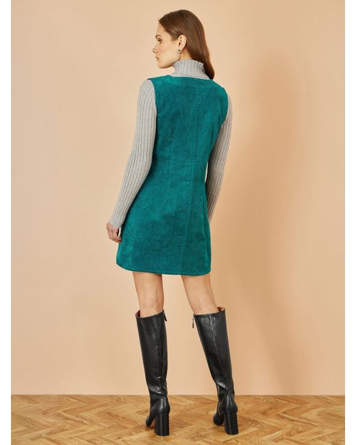 Yumi' Women's Blue Cord Button Through Pinafore Dress With Pockets Yumi' Women's Blue Cord Button Through Pinafore Dress With Pockets