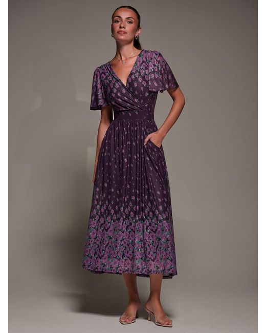 Jolie Moi Purple Mirrored Mesh Short Sleeve Midaxi Dress