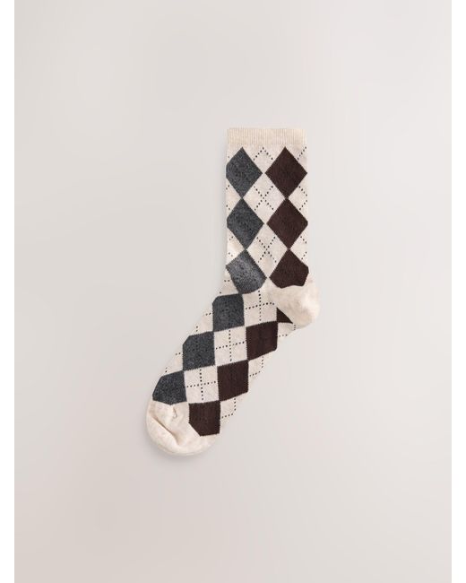 Next Natural Neutral Argyle Pattern Ankle Socks 4 Pack