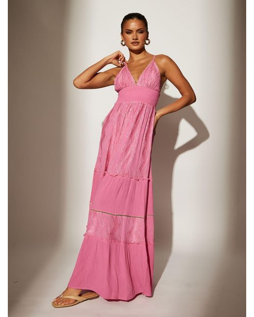 South Beach Pink Sequin Cami Detail Maxi Dress