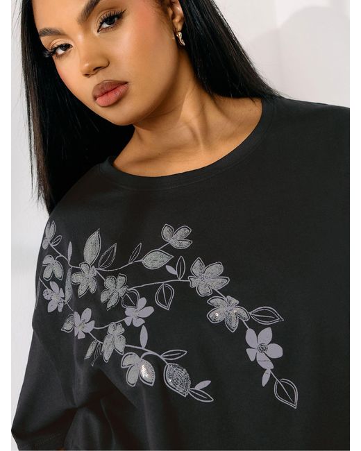 Yours Curve Black Sequin Relaxed 100% Cotton T-Shirteu 50-52 (Uk 22-24)