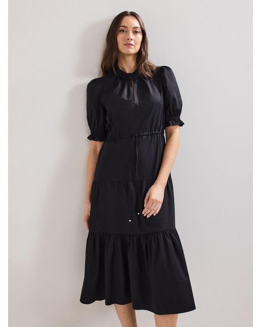 Phase Eight Black Jen 100% Cotton Midi Dress