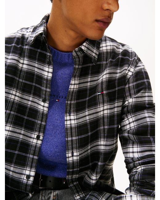 Tommy Hilfiger Black Regular Fit Check Flannel Shirt for men