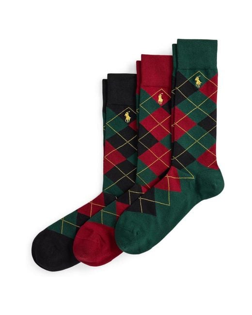 Polo Ralph Lauren Green Argle Pattern Crew Ankle Socks 3 Pack for men